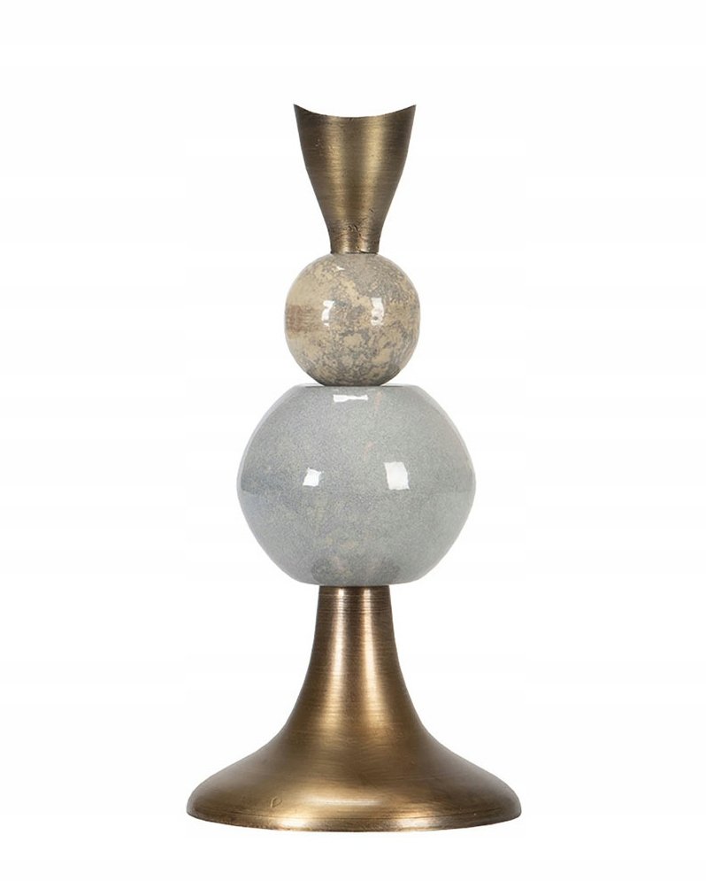 ŚWIECZNIK Z KAMIENIAMI złoty metal wys. 26cm