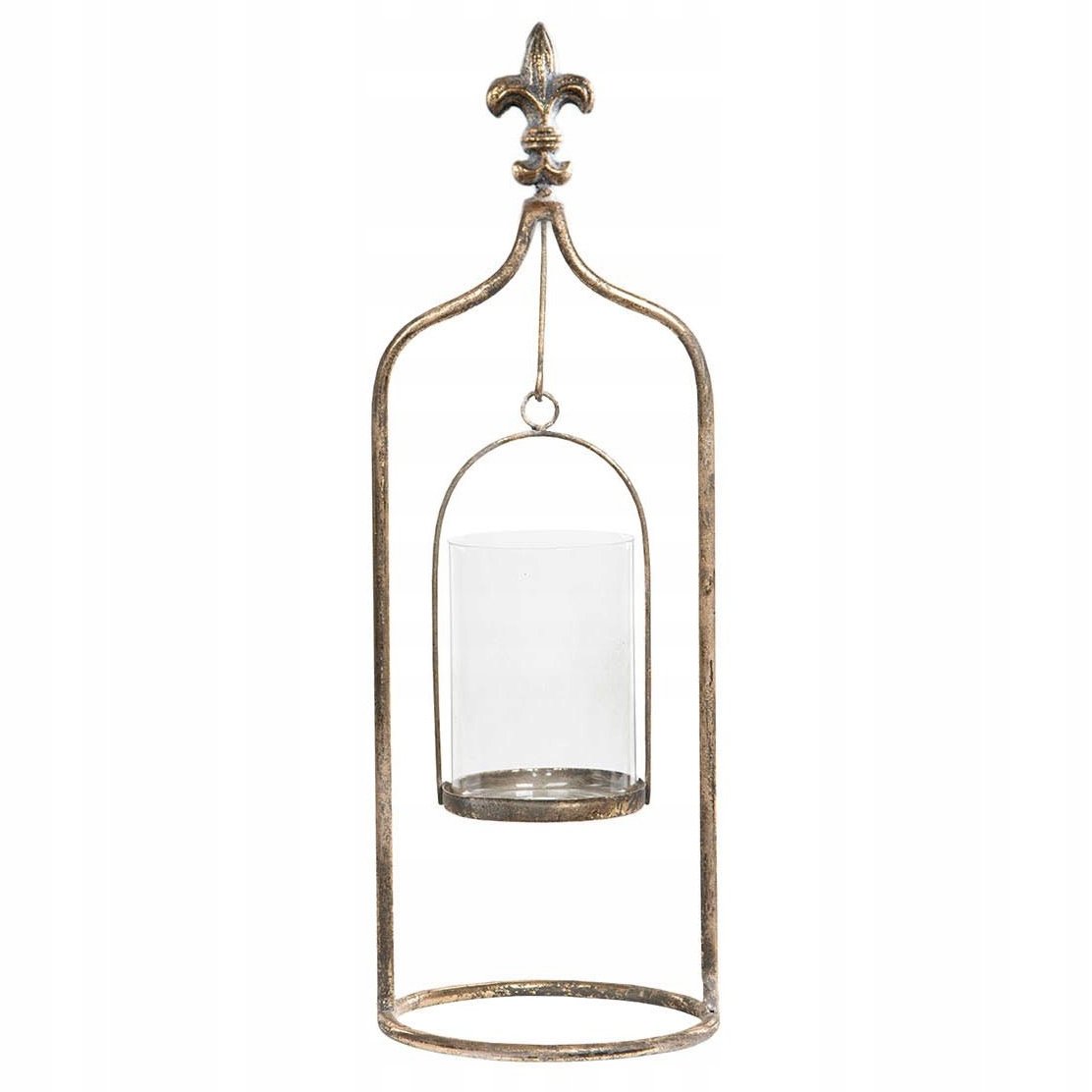 LAMPION LATARENKA METALOWA SZKLANA świecznik metalowy złoty retro stojący