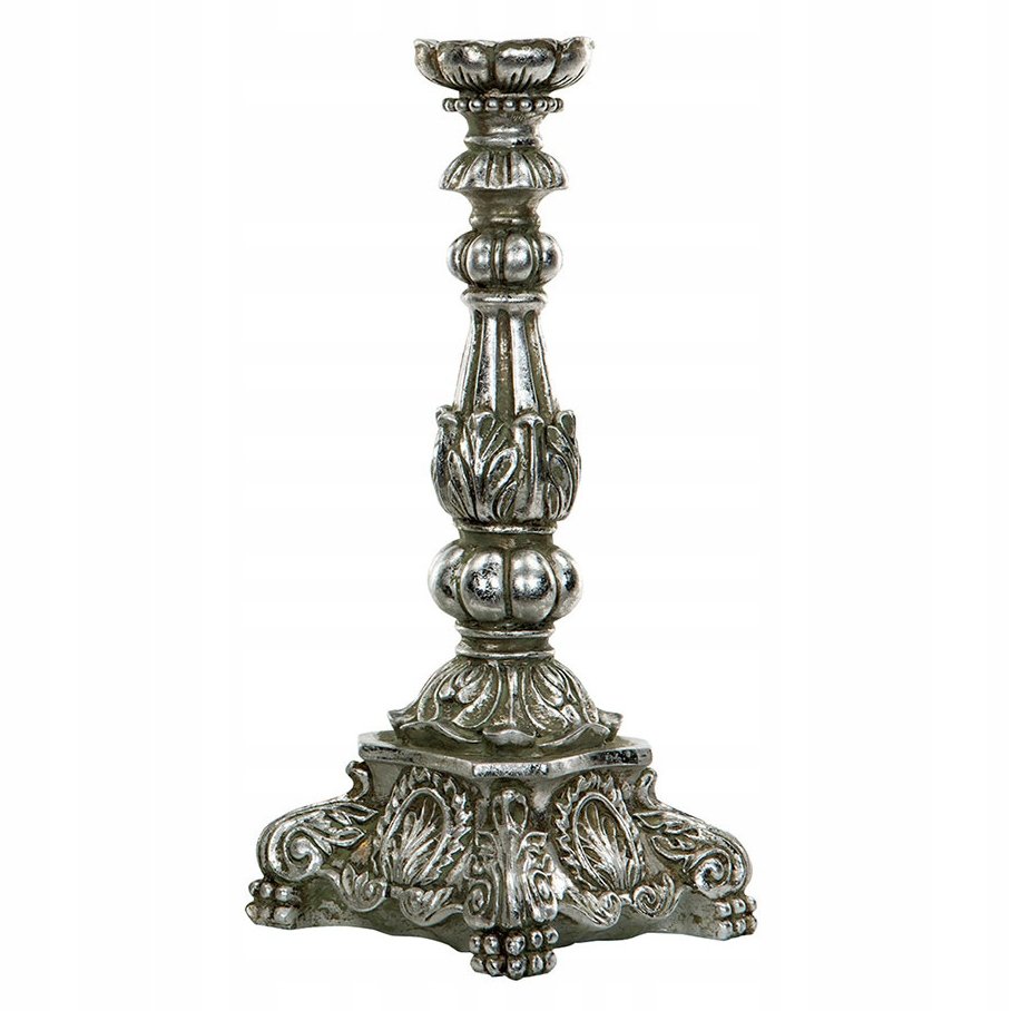 ŚWIECZNIK RETRO VINTAGE srebrny wys. 31cm