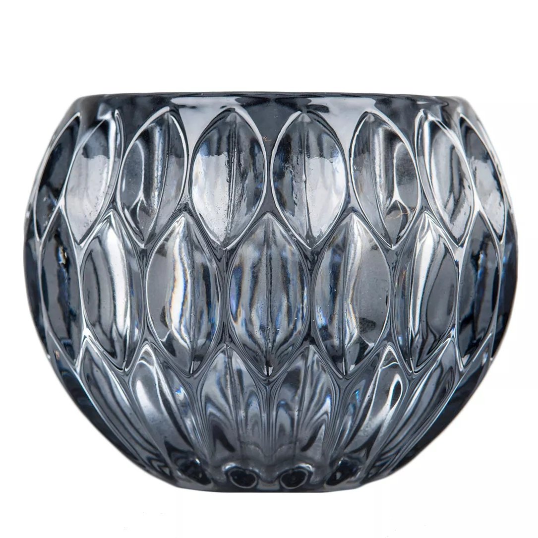 ŚWIECZNIK tealight błękitny KRYSTALICZNE SZKŁO na stół półkę śr. 12cm