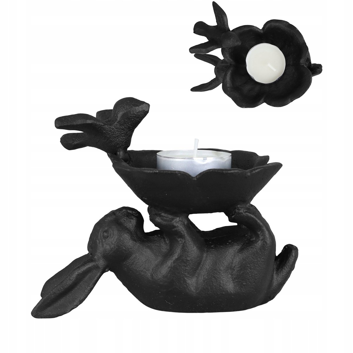 FIGURKA ŚWIECZNIK ZAJĄC na wielkanoc tealight czarny dekoracja ozdoba