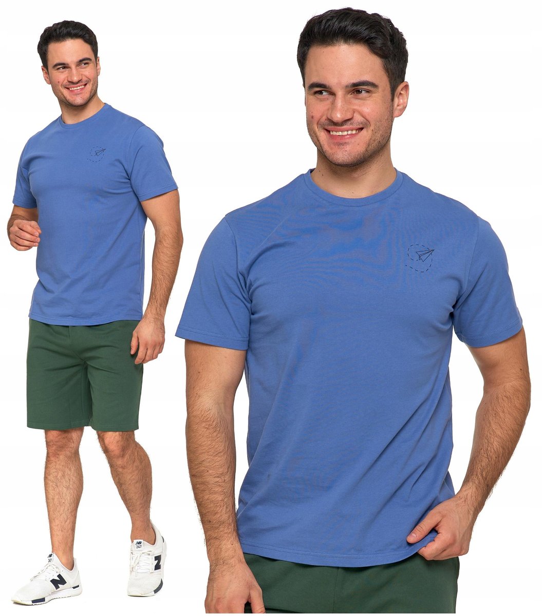 Koszulka Męska Klasyczny T-Shirt Niebieska Bluzka Na Krótki Rękaw MORAJ XXL