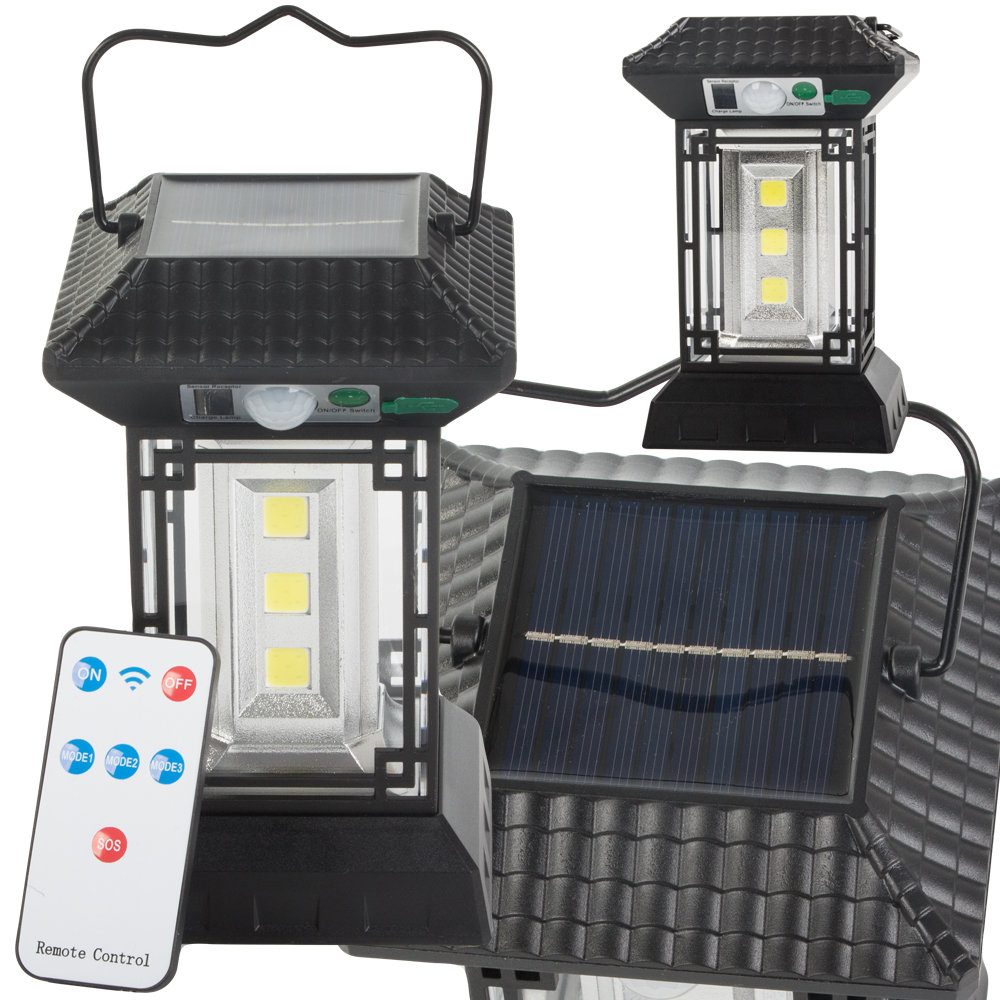 LAMPA SOLARNA Z CZUJNIKIEM ZMIERZCHU RUCHU 5 TRYBÓW 60 LED COB Z PILOTEM