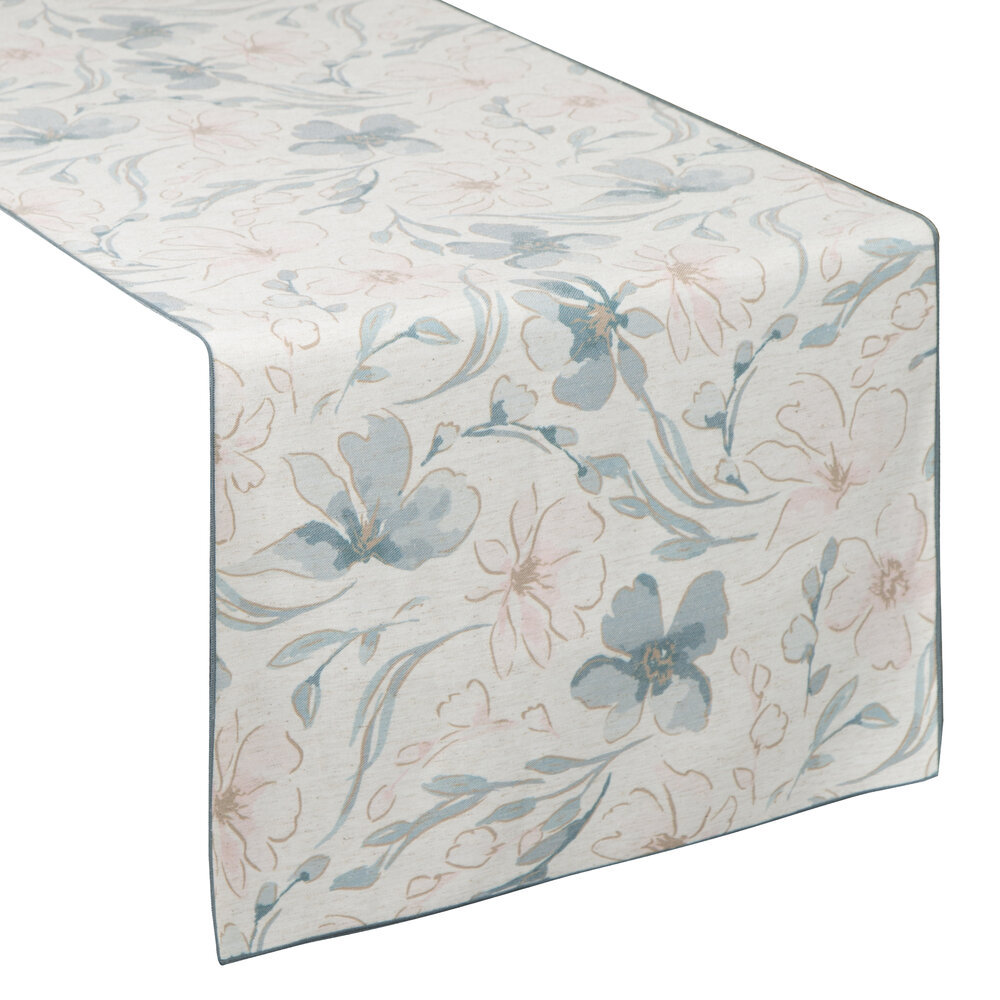 Bieżnik obrus dekoracyjny INES10 40x180 Eurofirany beżowy jasnoniebieski w kwiaty