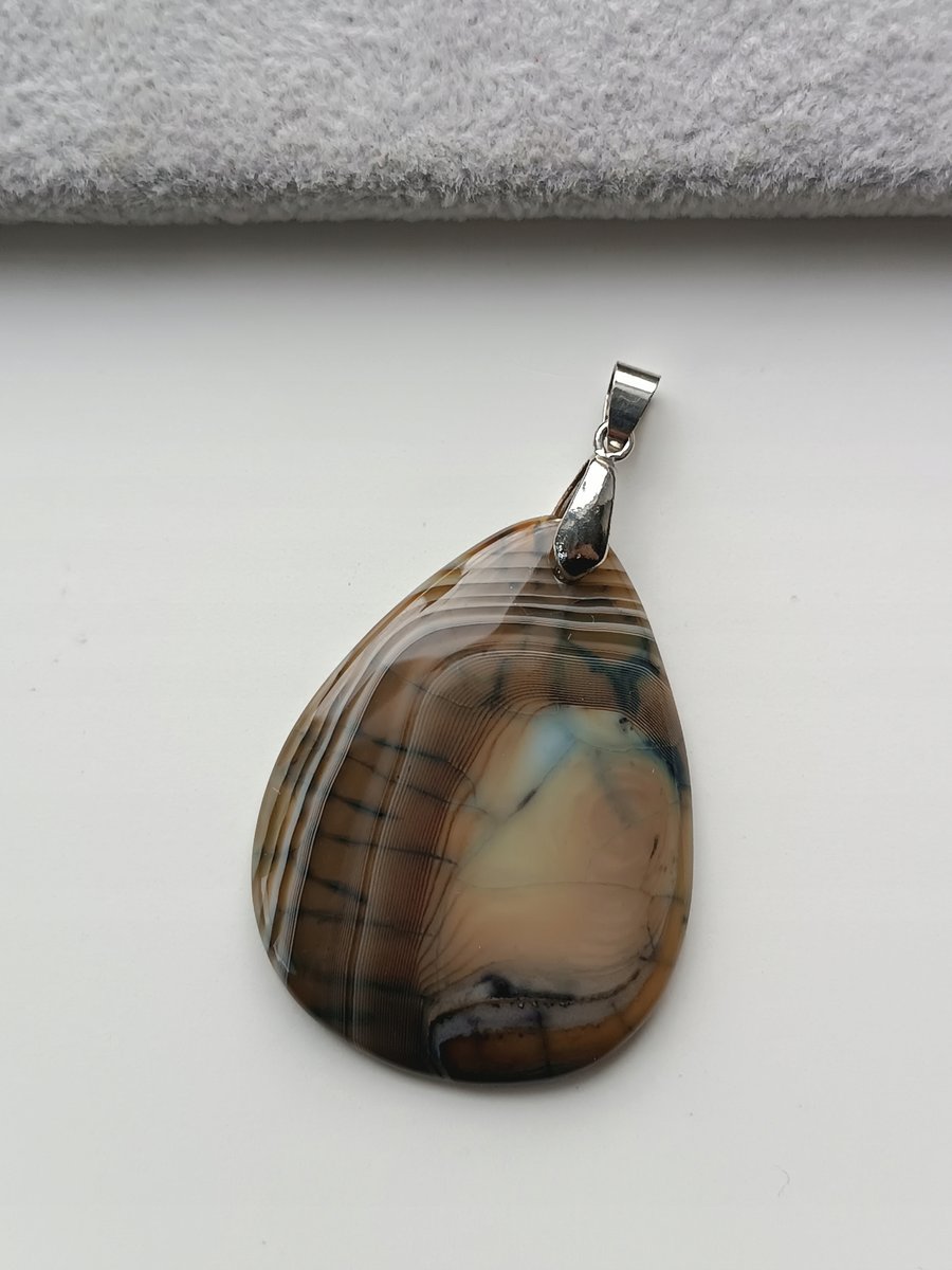 ŁEZKA ZAWIESZKA WISIOREK BRĄZOWY AGAT MSZYSTY STAL 5cm x 4 cm