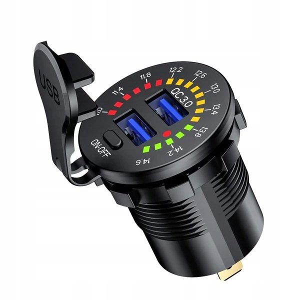 ŁADOWARKA USB QC 12V 24V MIERNIK WOLTOMIERZ LED DO ZABUDOWY ON/OFF DO AUTA