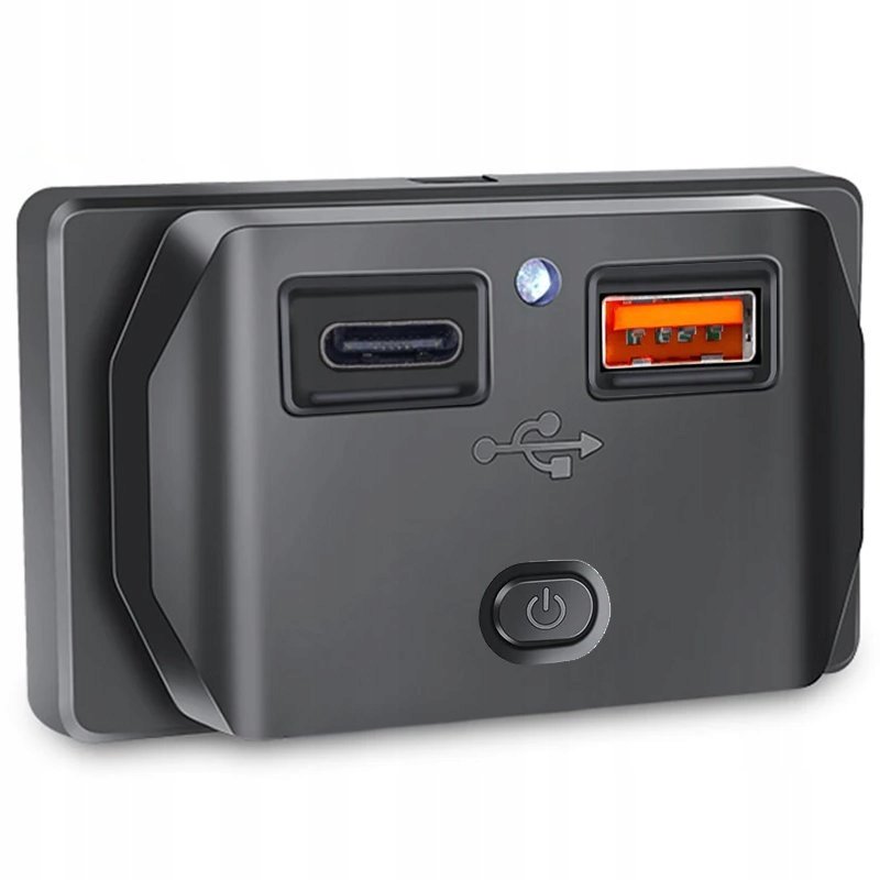 ŁADOWARKA SAMOCHODOWA MONTAŻOWA USB Z WYŁĄCZNIKIEM USB-C PD i QC3.0 KAMPER