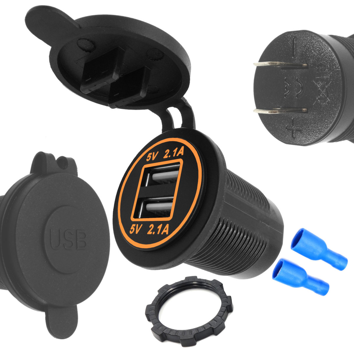 ŁADOWARKA SAMOCHODOWA MONTAŻOWA USB 12V-24V 4.2A RING pomarańczowy LED