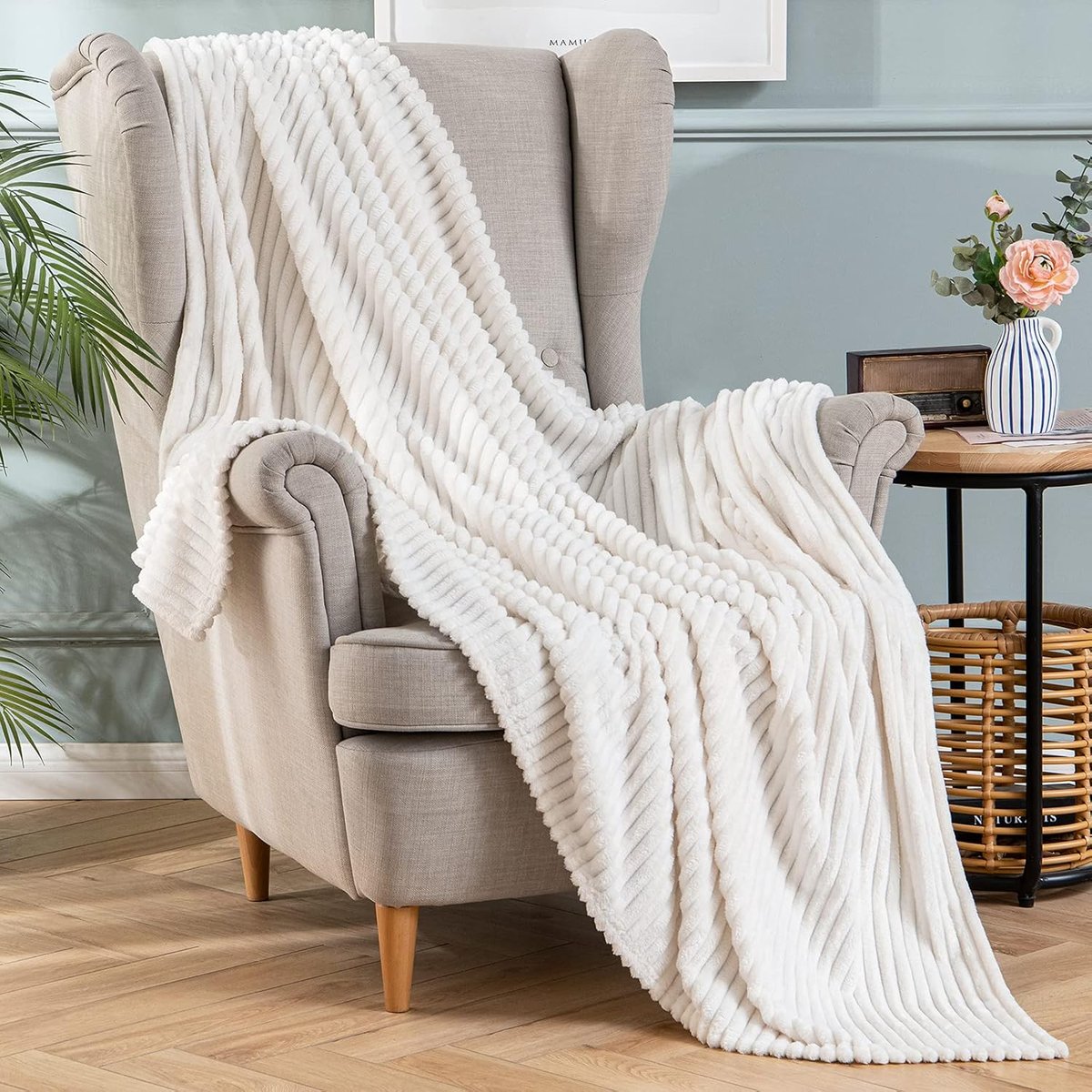 MIULEE Koc Dwustronna Flanela 125 cm x 150 cm Miękki Aksamitny Biały
