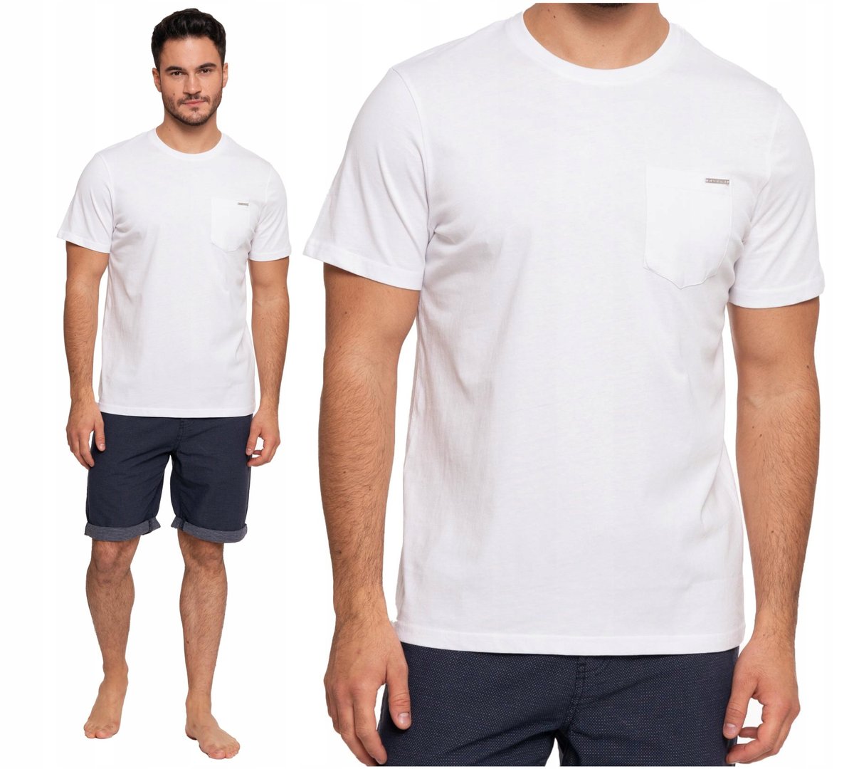 Biały T-Shirt Męski Gładki Klasyczny Bawełniany na Krótki Rękaw MORAJ XXL