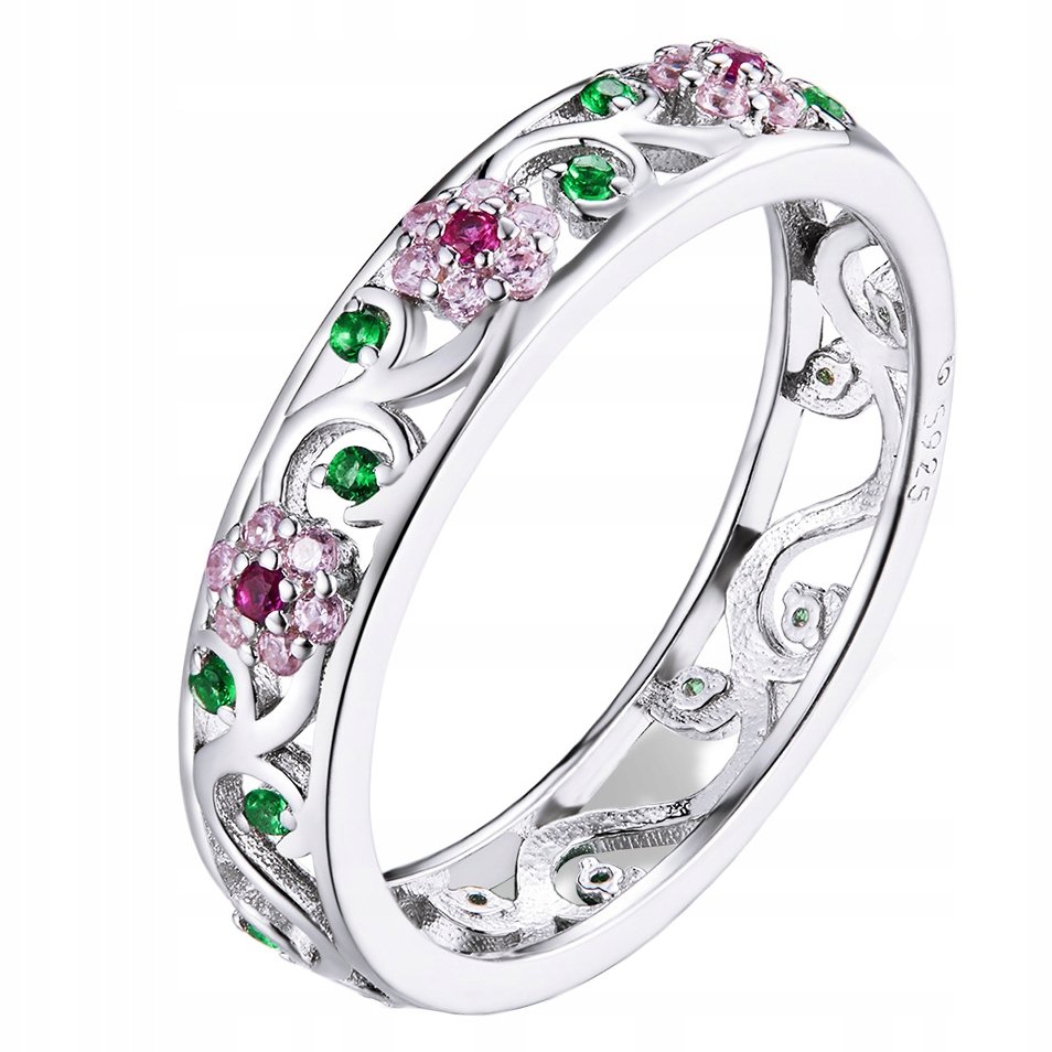 Srebrny PIERŚCIONEK KWIATY cyrkonia pr 925 roz. 17 PS012