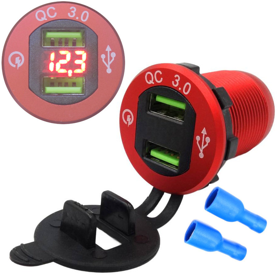 ŁADOWARKA SAMOCHODOWA DO AUTA DO ZABUDOWY USB QC 3.0 12V 24V WOLTOMIERZ