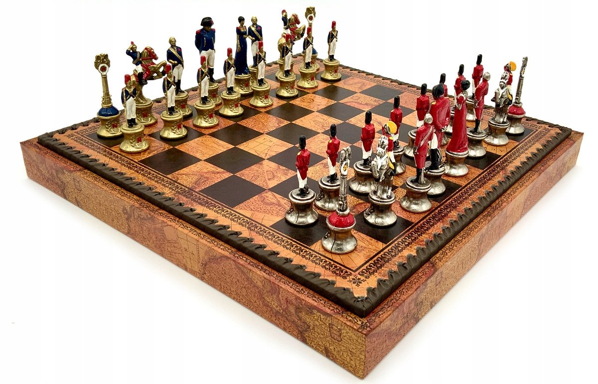 Italian Set Chess Pieces Napaleon Ht+Chess Board Leatherette Globe Map 35