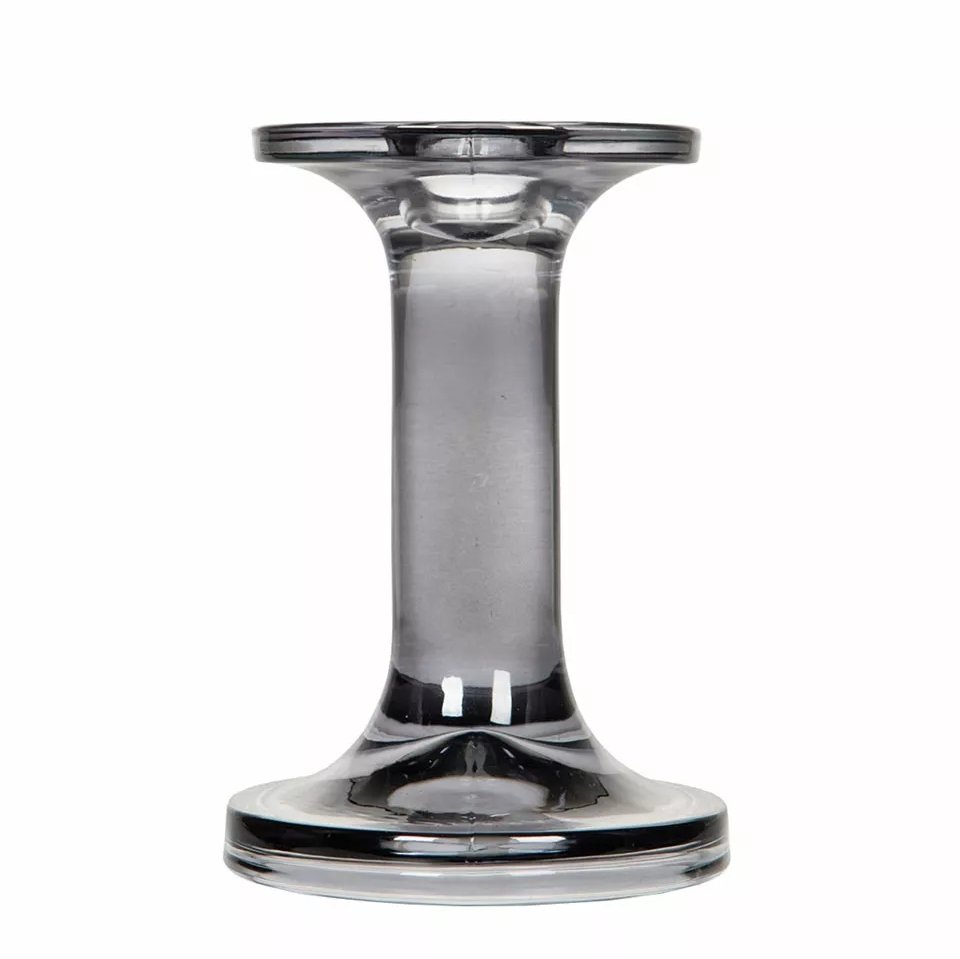 ŚWIECZNIK KANDELABR SZARY szklany dodatek do salonu sypialni wys. 13cm