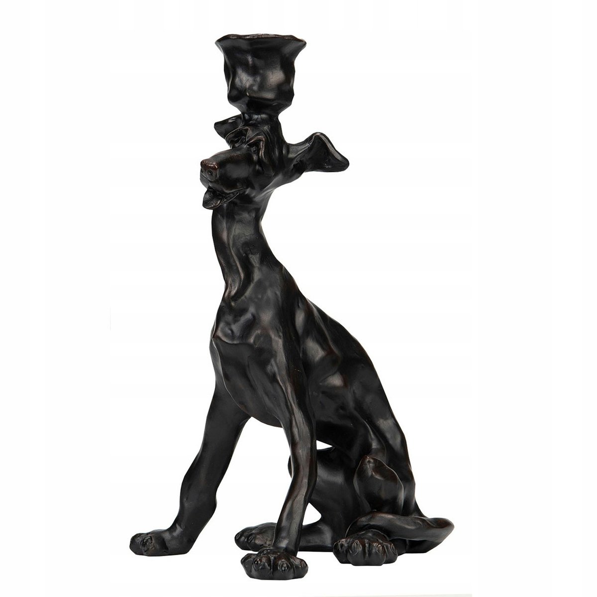 ŚWIECZNIK KANDELABR PIES CZARNY MAT wys. 25cm