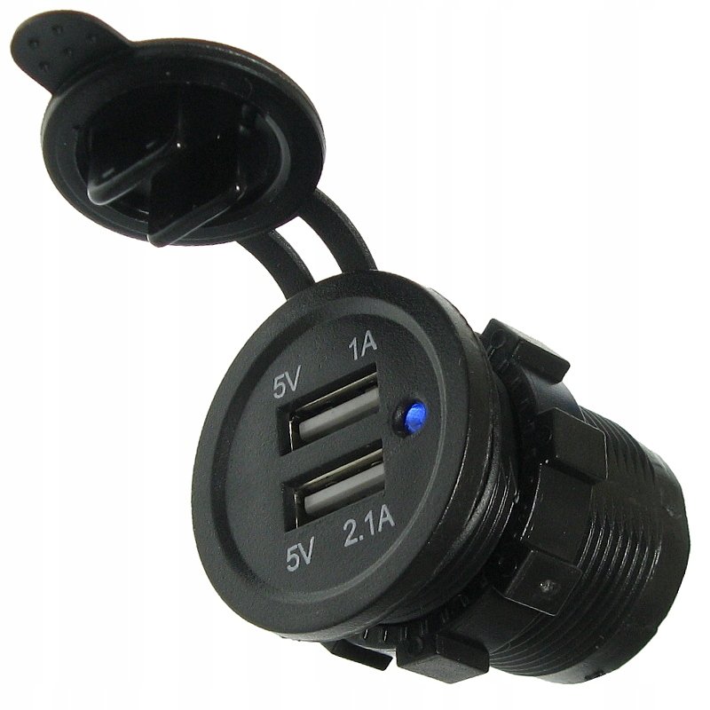 ŁADOWARKA SAMOCHODOWA MONTAŻOWA USB 12V-24V 3.1A DO AUTA niebieska LED