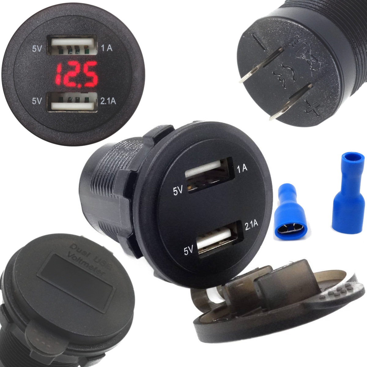 ŁADOWARKA SAMOCHODOWA USB 12V-24V 3.1A WOLTOMIERZ DO ZABUDOWY ZASILACZ