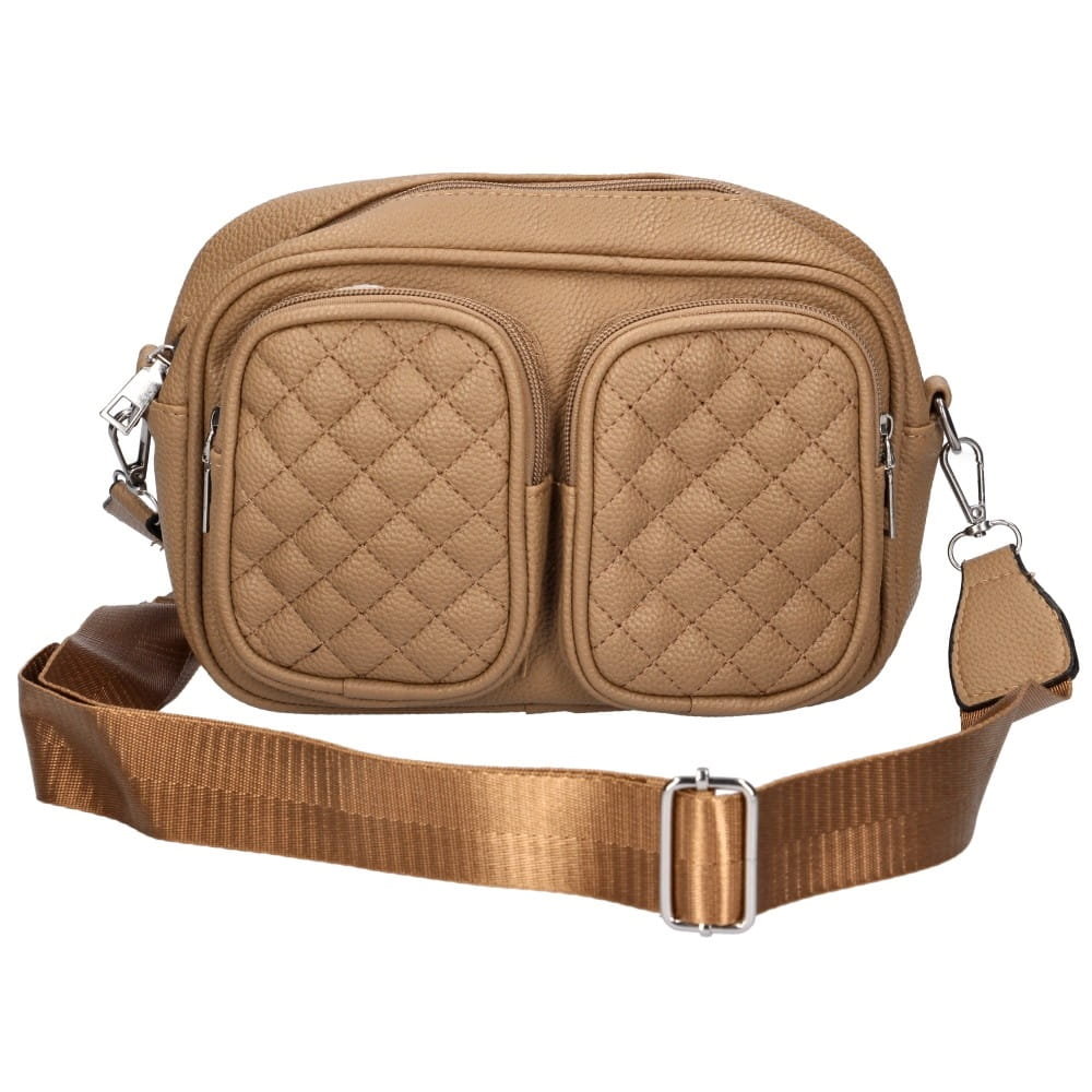 Torebka Damska Elegancka pikowana z kieszonkami cappucino