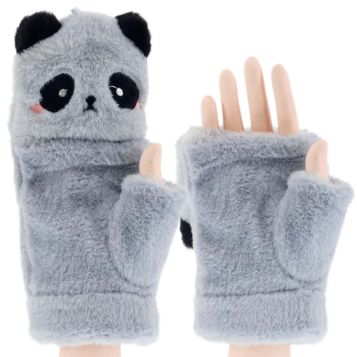 Damskie Zimowe Rękawiczki Zabawne Mordki Misiu Niebieske