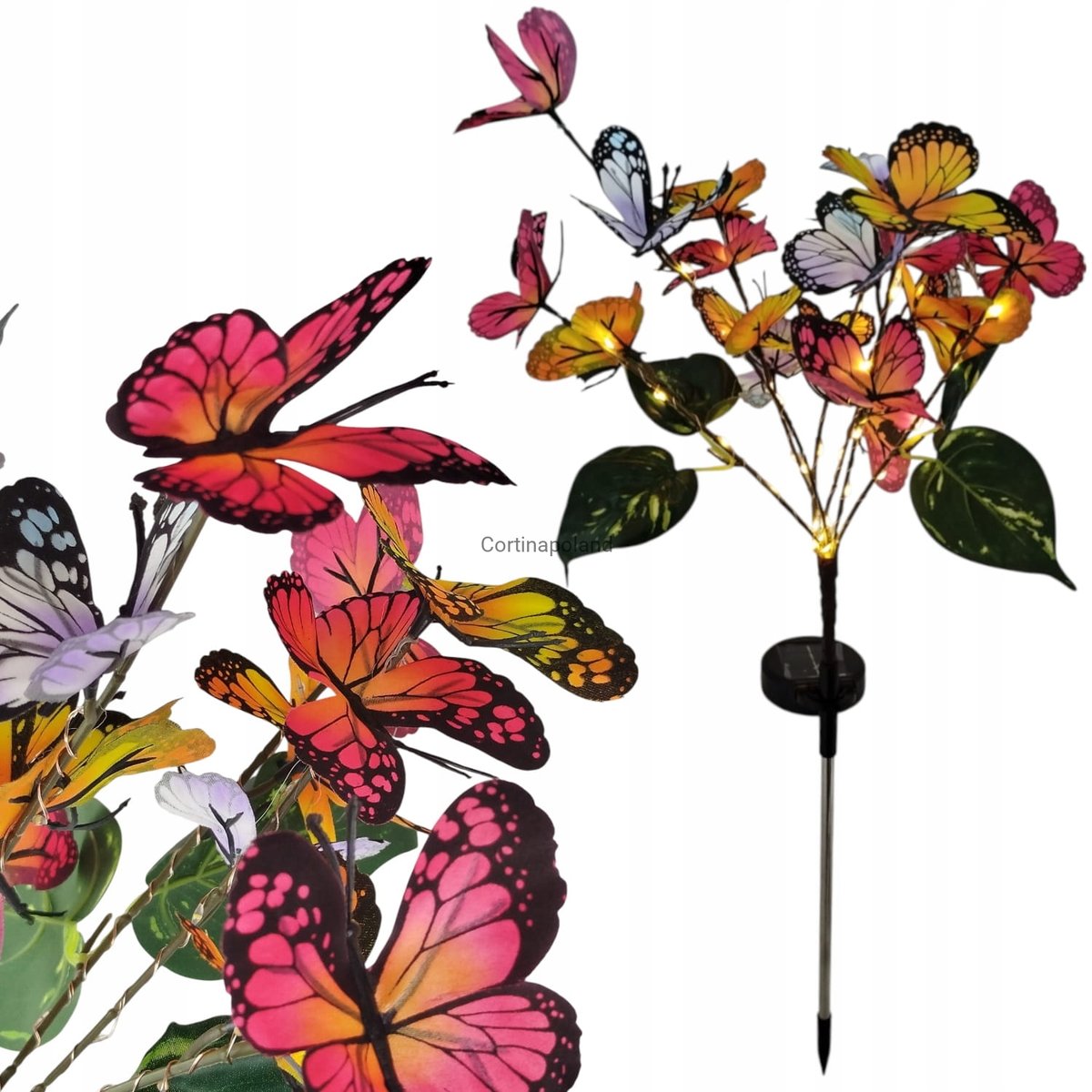 LAMPA SOLARNA WBIJANA LAMPKA SOLARNA DEKORACJA MOTYLE MOTYLKI 35 LED OGRÓD