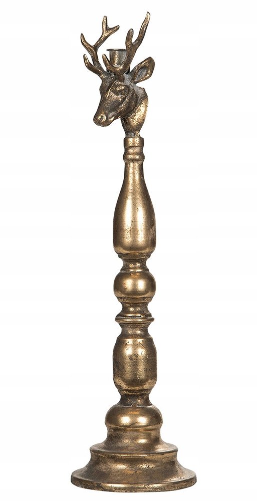 ŚWIECZNIK świąteczny GŁOWA JELENIA złoty wys. 49cm