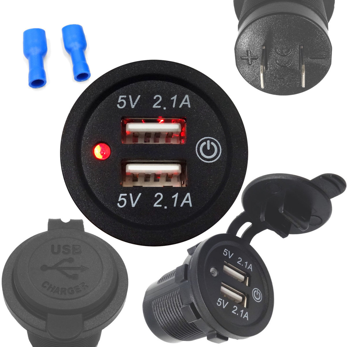 ŁADOWARKA SAMOCHODOWA DO AUTA DO ZABUDOWY USB 12V 24V 4.2A WYŁĄCZNIK RED