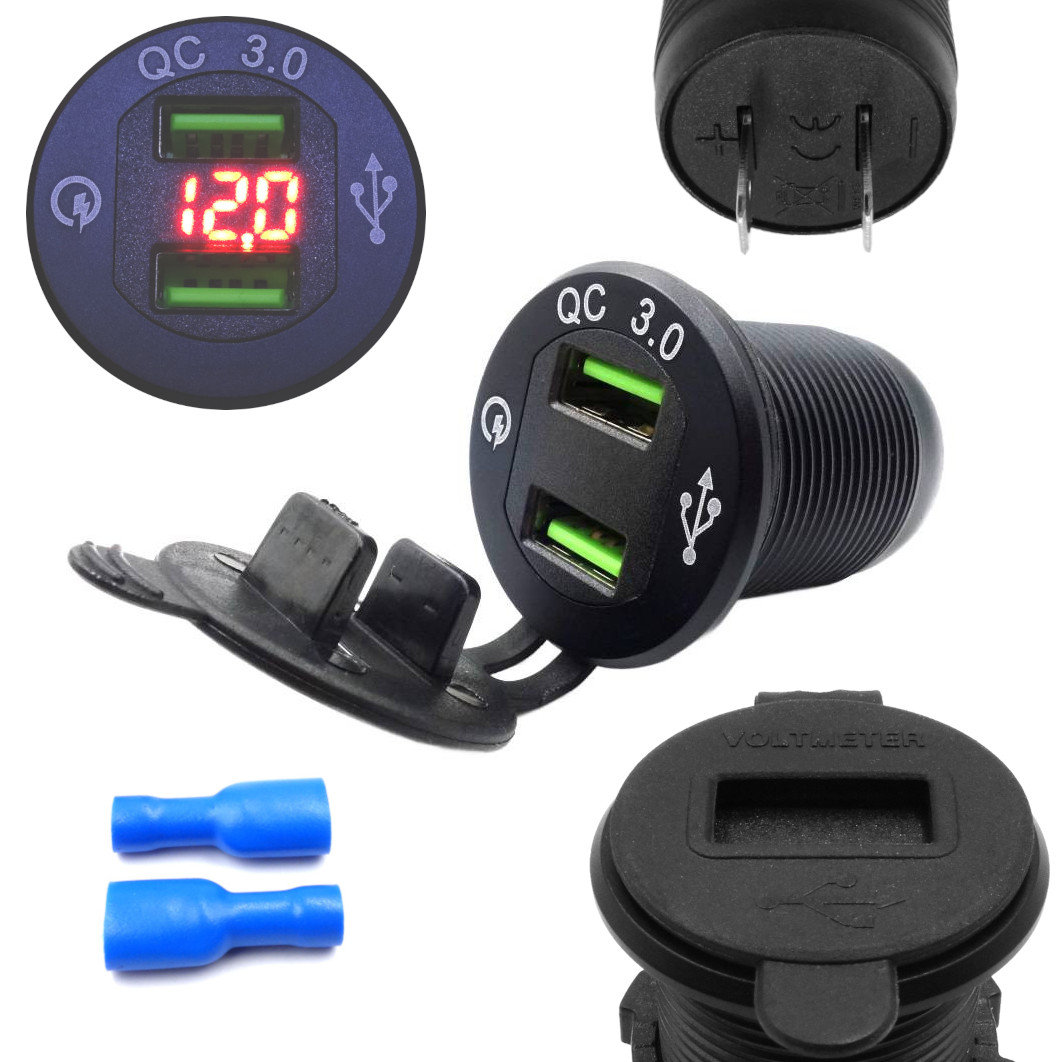 ŁADOWARKA SAMOCHODOWA DO AUTA DO ZABUDOWY USB QC 3.0 12V 24V WOLTOMIERZ