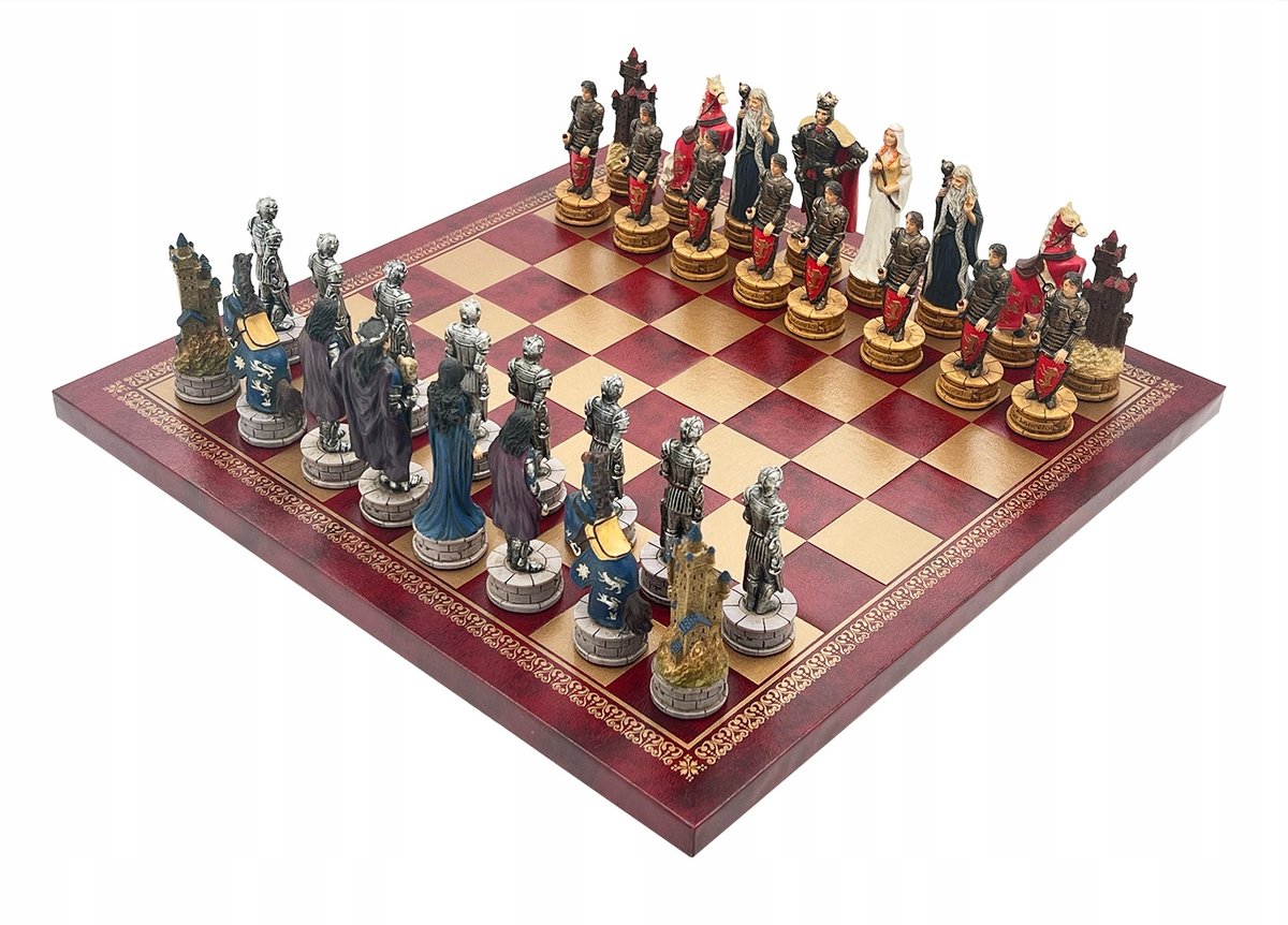 Italian Chess Pieces King Arthur+Italian Board Leatherette Gold/Burgundy 33