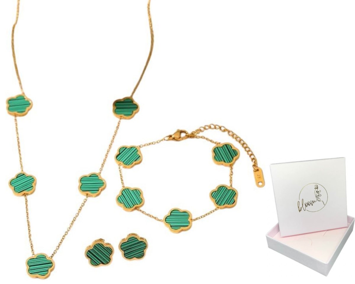 Złoty zestaw biżuterii stal chirurgiczna naszyjnik kolczyki bransoletka