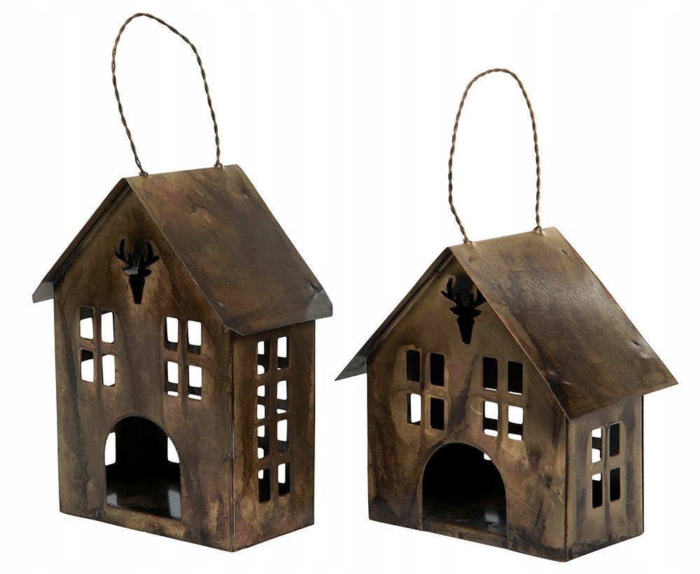 2 szt. LAMPION świecznik DOMEK metal złoty