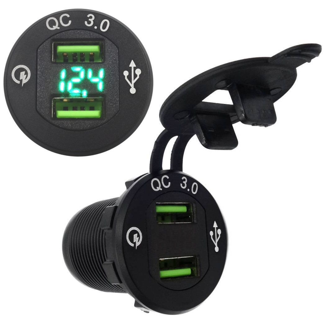 ŁADOWARKA SAMOCHODOWA DO AUTA DO ZABUDOWY USB QC 3.0 12V 24V WOLTOMIERZ