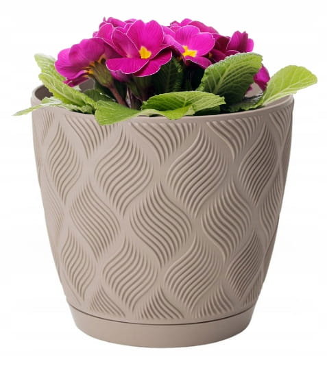 Doniczka beżowa eco 24,5x26cm klasyczna plastikowa z podstawką Petit Flow