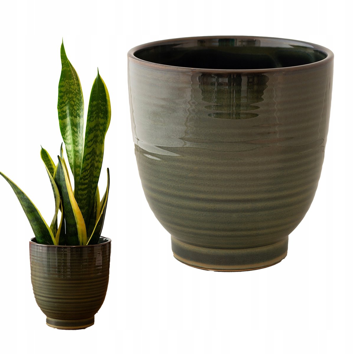 DONICZKA CERAMICZNA OSŁONKA SKANDYNAWSKA połysk okrągła donica zielona 17cm