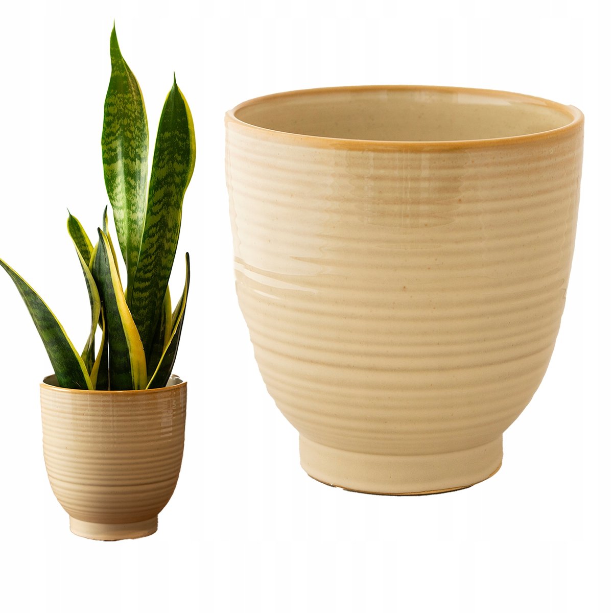DONICZKA DUŻA WYSOKA BEŻOWA ceramiczna do salonu na prezent 17cm