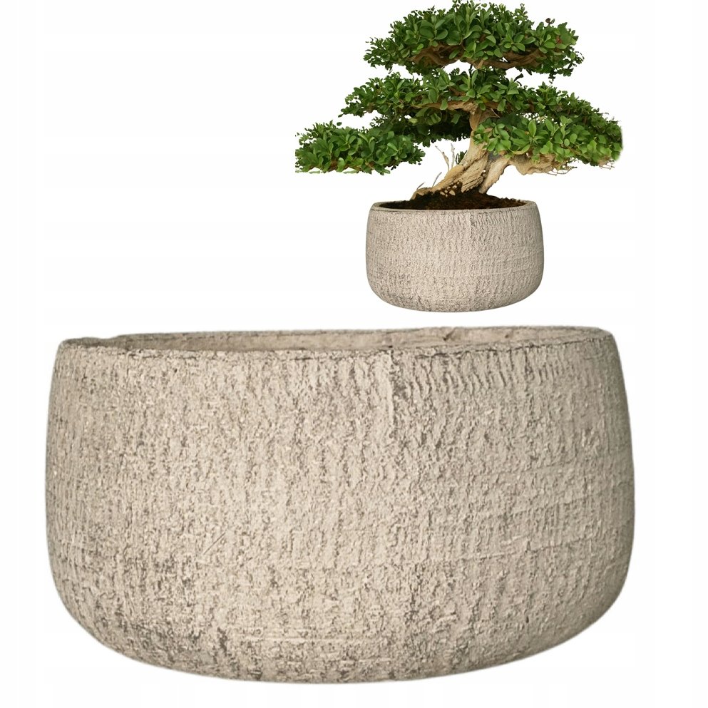 DONICZKA PŁASKA NISKA NA BONSAI DUŻA 24cm okrągła cementowa szara do salonu