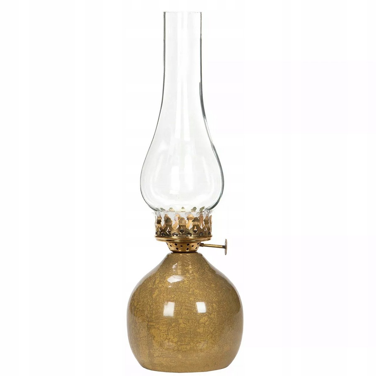 ŚWIECZNIK SZKLANY METALOWY tealight imitacja lampy naftowej żółty 34cm