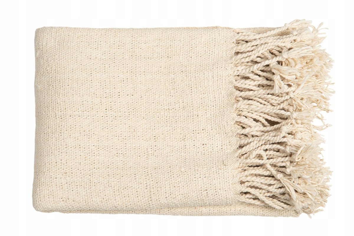 KOC PLED W STYLU BOHO bawełniany beżowy 170x130cm