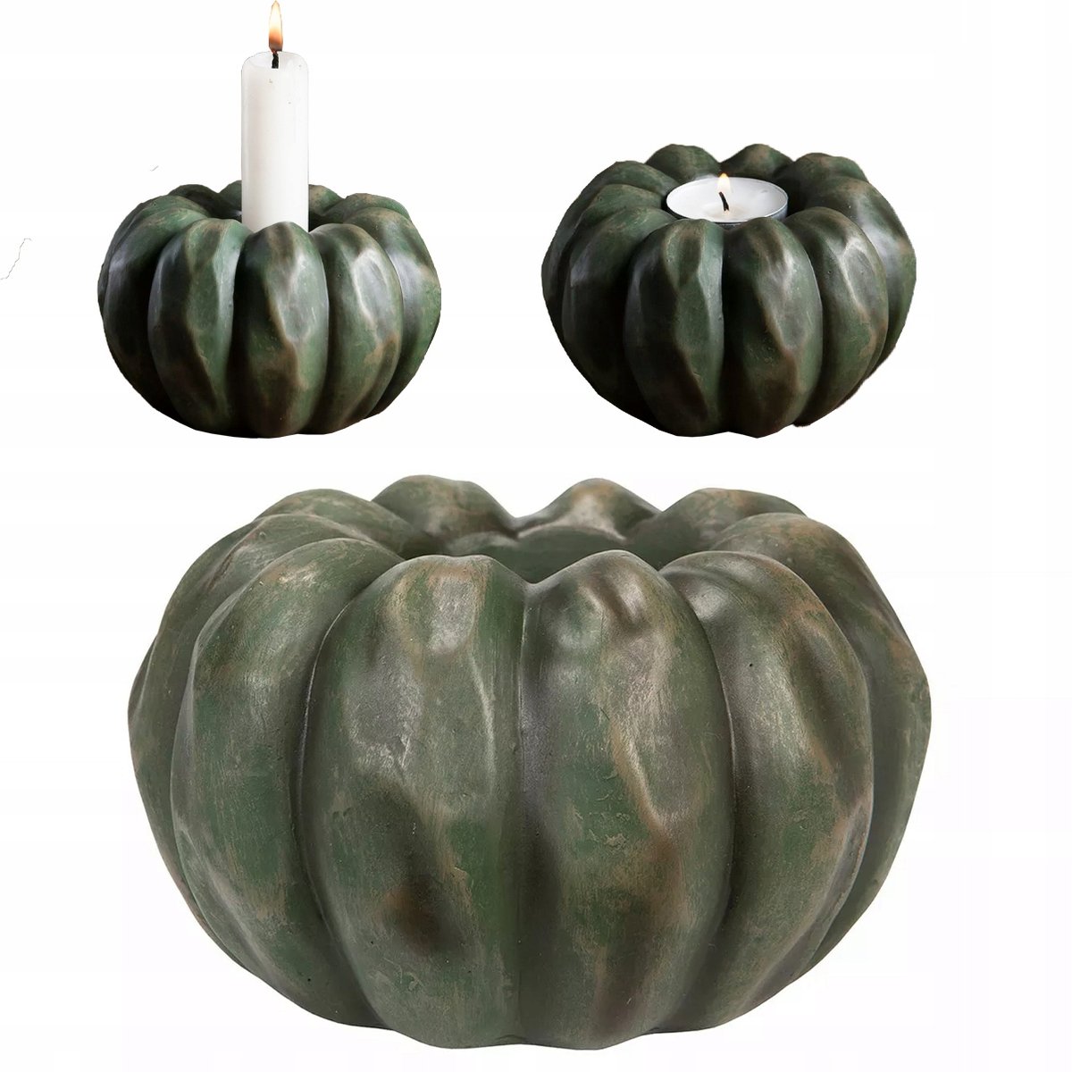 ŚWIECZNIK DYNIA HALLOWEEN JESIEŃ ZIELONA 2w1 tealight kandelabr ozdoba 11cm