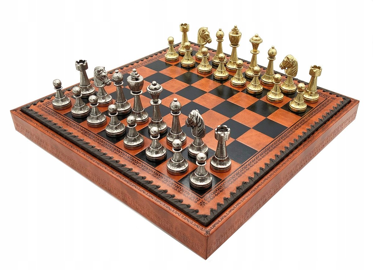 Italian Set Chess Pieces Staunton+Chess Board Leatherette Black/Brown 35
