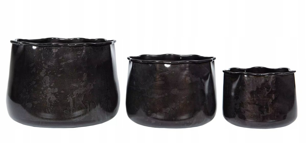 DONICZKA NA BONSAI METALOWA czarny połysk donica okrągła osłonka 3 szt.