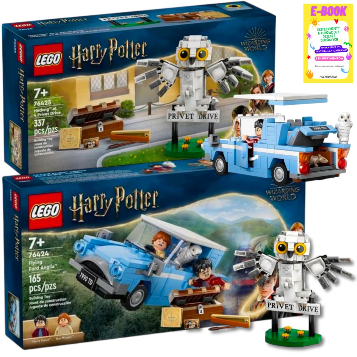 LEGO HARRY POTTER ZESTAW - Latający Ford Anglia (76424) + Hedwiga z wizytą na ul. privet drive 4 + EBOOK