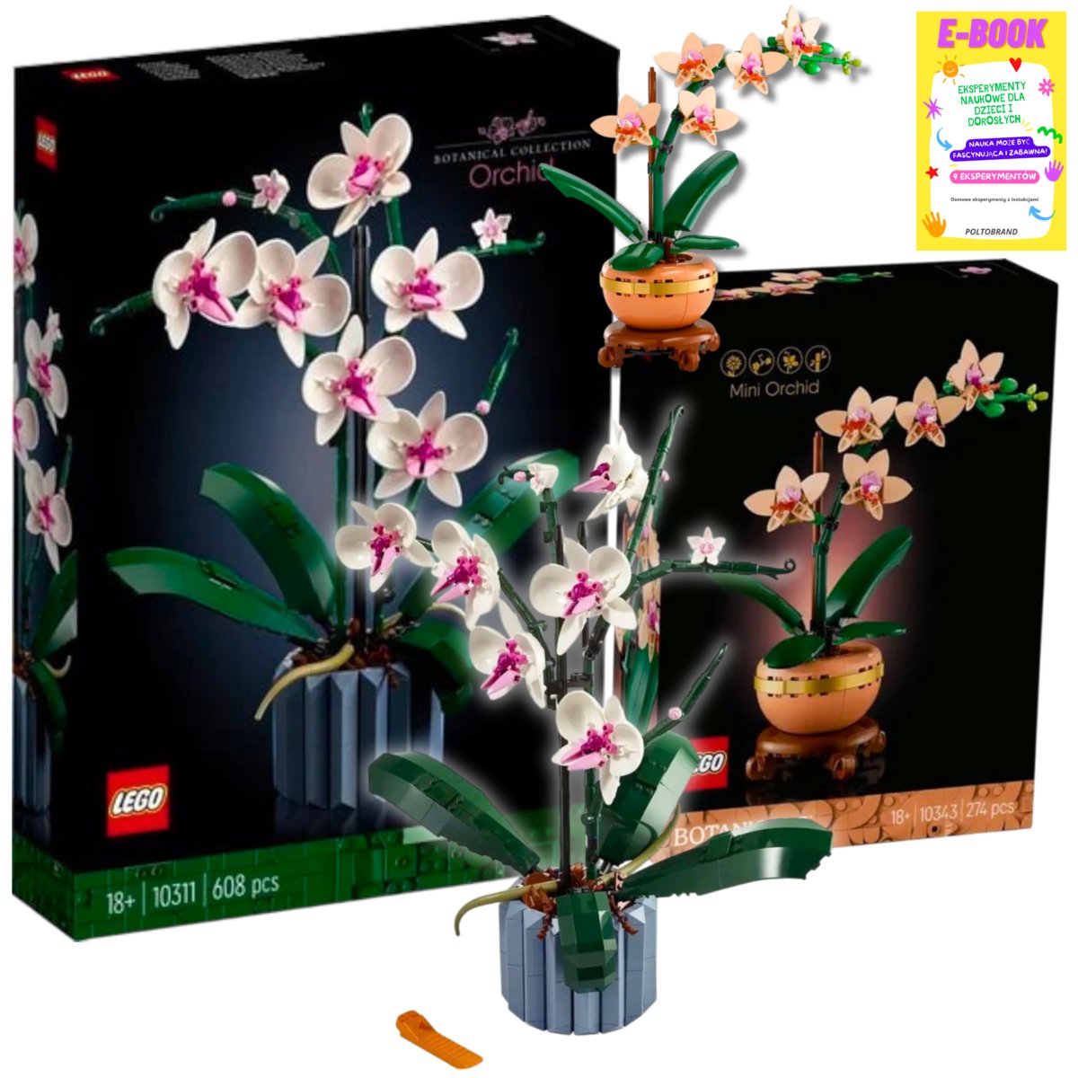 LEGO ZESTAW BOTANICAL COLLECTIONS ICONS - ORCHIDEA DUŻA i ORCHIDEA MAŁA KLOCKI KWIATY PREZENT + EBOOK