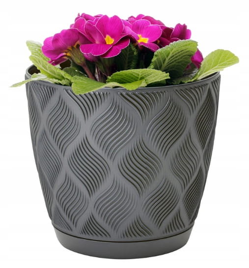 Doniczka antracytowa eco 24,5x26cm klasyczna plastikowa z podstawką Petit Flow