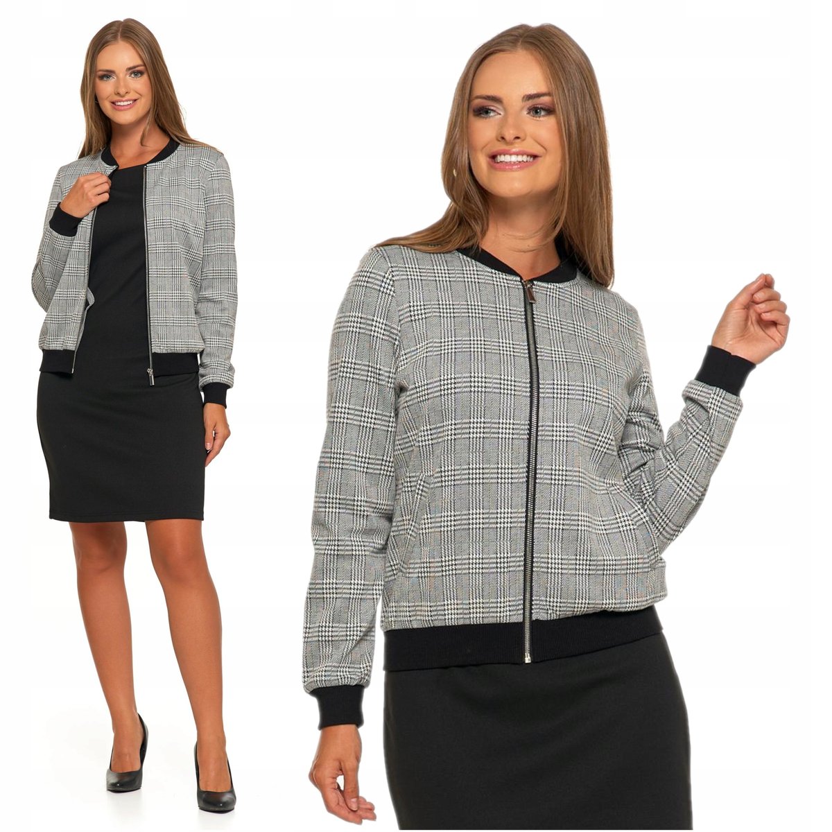 Bomberka BLUZA DAMSKA Rozpinana Na Zamek Bez Kaptura w Kratkę MORAJ L