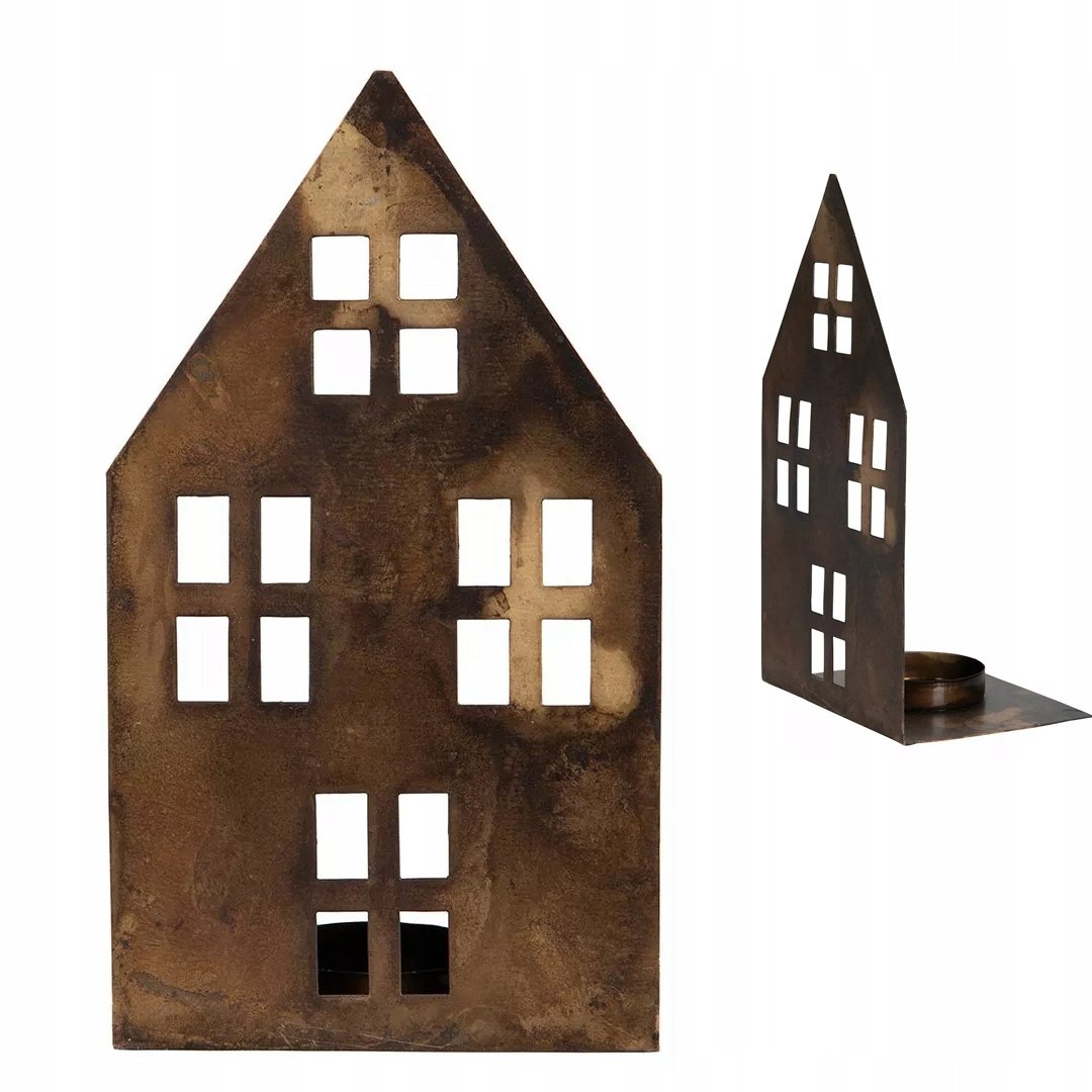 ŚWIECZNIK LAMPION DOMEK loft 15cm do salonu na parapet tealight metalowy