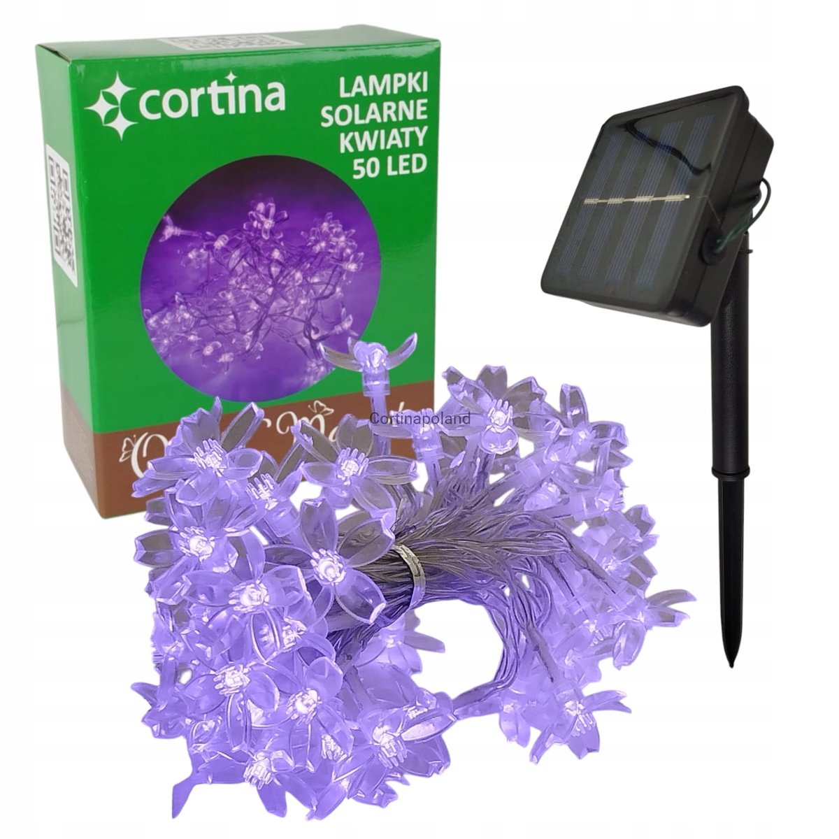 LAMPKI SOLARNE GIRLANDA OGRODOWA KWIATKI 50 LED SOLARNA KWIATY WBIJANA