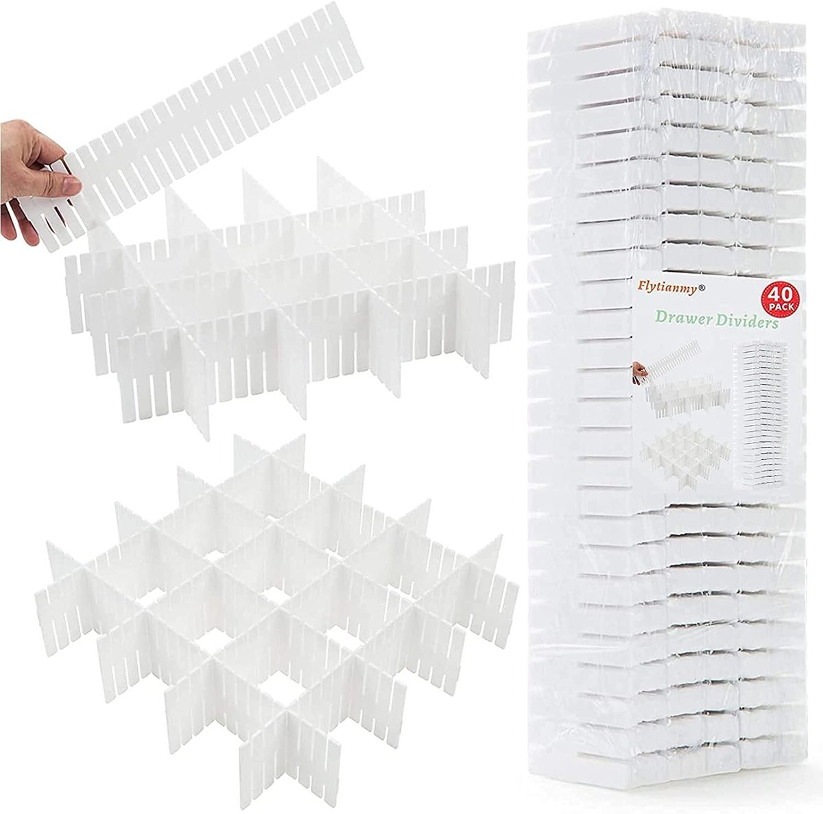 40x Organizer Separator do szuflad Regulowane przegródki do szuflady- BIAŁY