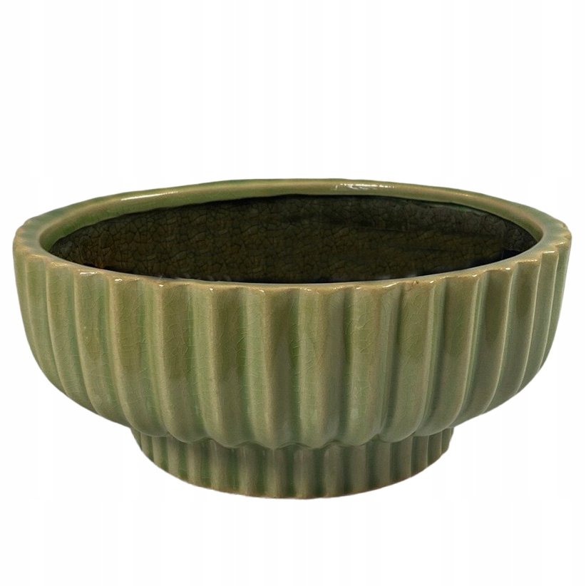DONICZKA CERAMICZNA 26CM płaska niska zielona okrągła na bonsai kaktusy