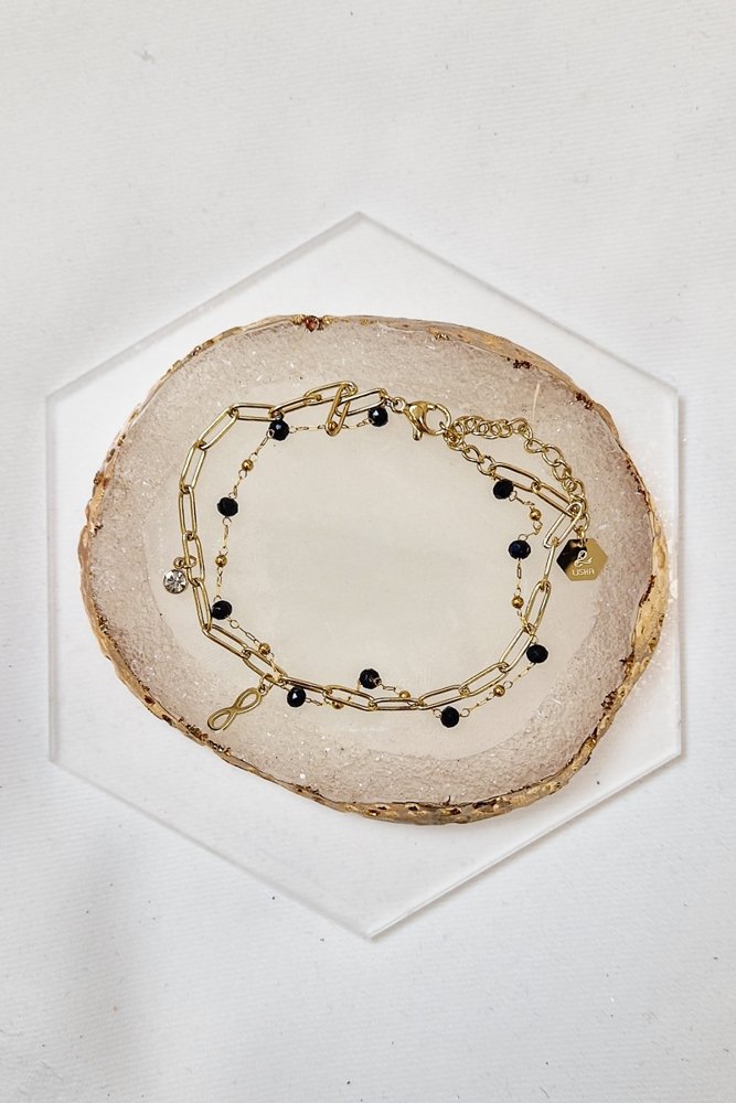 Bransoletka Nieskończoność z Czarnymi Cyrkoniami Złoto-czarny