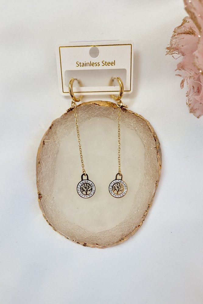 Kolczyki Wiszące z Drzewkiem Szczęścia Złote